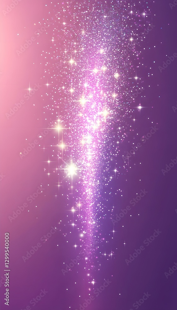Poster glittering particles and stars cascading down a gradient background color