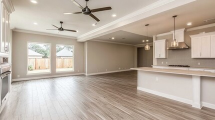 A spacious white kitchen with recessed lighting providing clear visibility for food preparation.