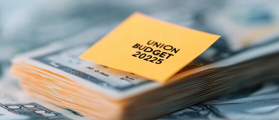Union Budget 20225 on stack of cash