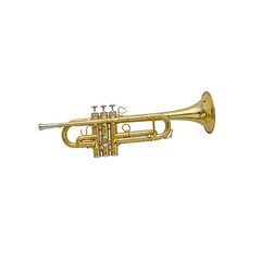 Naklejka premium A polished brass trumpet with intricate details gleaming in the light perfect for musicians and enthusiasts alike