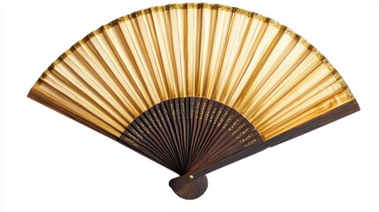 Elegant Traditional Folding Fan with Wooden Frame and Golden Detailing