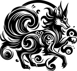 Fototapeta premium sketch vector illustration silhouette design poster animal mythology mystical ethnic traditional classic vintage chinese and japanese 