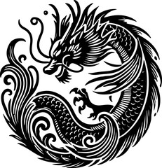 sketch vector illustration silhouette design poster animal mythology mystical ethnic traditional classic vintage chinese and japanese