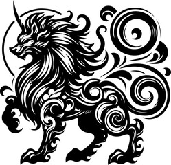 sketch vector illustration silhouette design poster animal mythology mystical ethnic traditional classic vintage chinese and japanese  