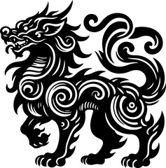 sketch vector illustration silhouette design poster animal mythology mystical ethnic traditional classic vintage chinese and japanese 