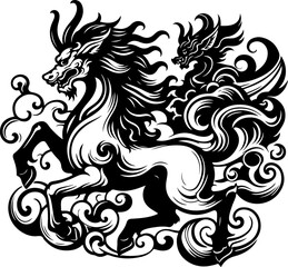 sketch vector illustration silhouette design poster animal mythology mystical ethnic traditional classic vintage chinese and japanese 