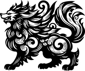 sketch vector illustration silhouette design poster animal mythology mystical ethnic traditional classic vintage chinese and japanese 