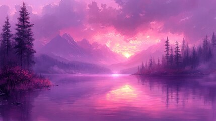 Fototapeta premium Purple Mountain Lake Sunrise