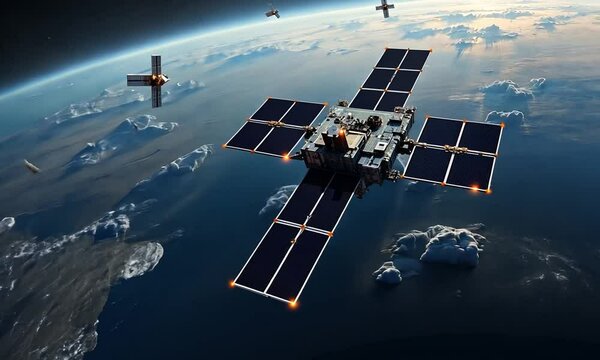 Numerous Satellites Orbiting Earth as Seen from Space