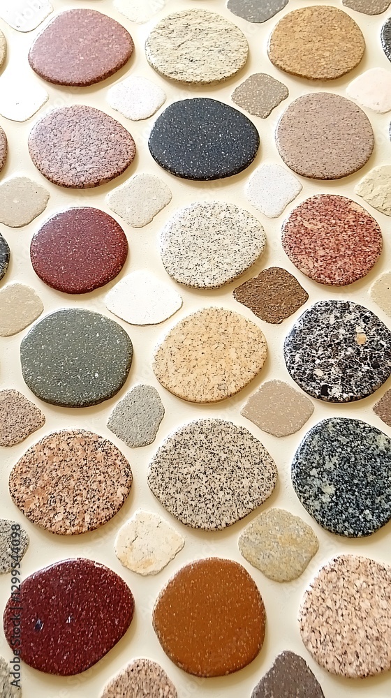 Poster abstract close-up of a collection of colorful stone pebbles arranged neatly