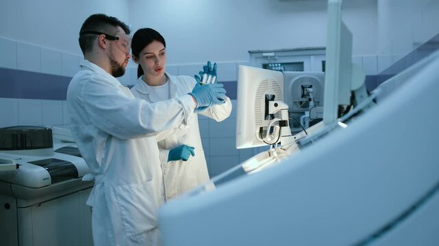 Specialists in the laboratory carry out experiments using state-of-the-art equipment in the laboratory. Concept: Using high-tech methods for precise analysis and scientific research.