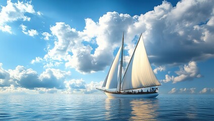 Fototapeta premium White Sailboat on a Sunny Ocean Day