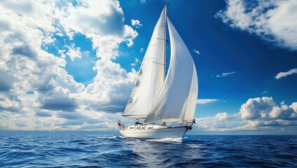 Obraz premium White Sailboat Sailing on a Sunny Ocean Day
