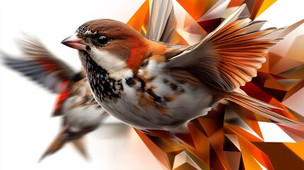 Ethereal Flight: A Sparrow's Journey Through Abstract Geometry