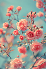 Obraz premium blooming spring rose over blue sky. High quality photo