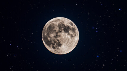 Full Moon Glowing in the Night Sky with Stars