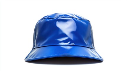 Fototapeta premium Glossy Blue Bucket Hat for Fashion Accessories and Casual Wear