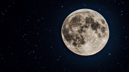 Obraz premium Full Moon Glowing in the Night Sky with Stars