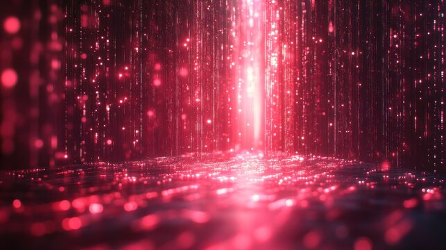 Red digital rain, glowing center, dark background