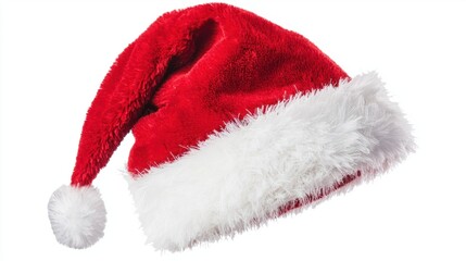 Classic Red Santa Hat with White Fur Trim Isolated on White Background