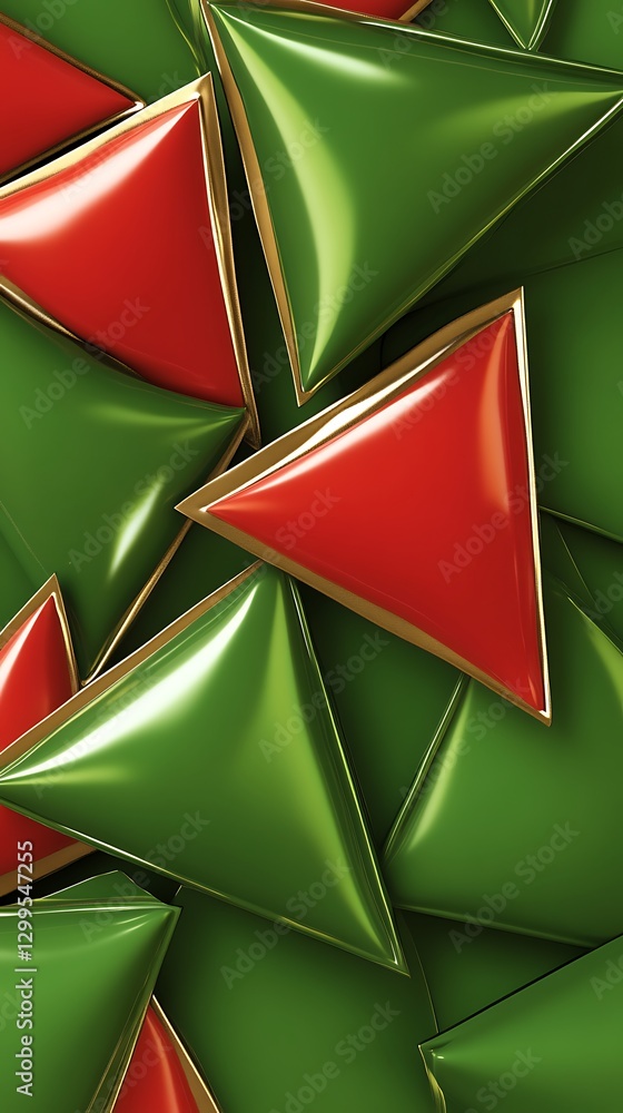 Aufkleber abstract pattern of reflective triangle shapes in green and red tones