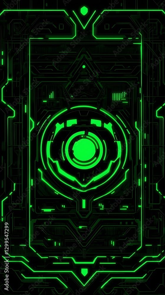 Poster advanced circuit glowing emerald, futuristic design with geometric shapes