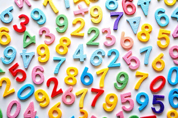 Colorful numbers scattered on white background. (2)