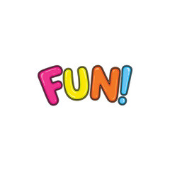 Vibrant FUN sign with bubbly font on white background radiating positivity and excitement