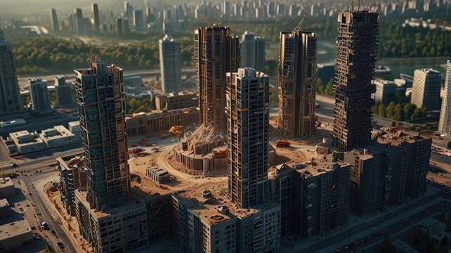Aerial Drone Footage with VFX: Construction Site Transforming into Futuristic City