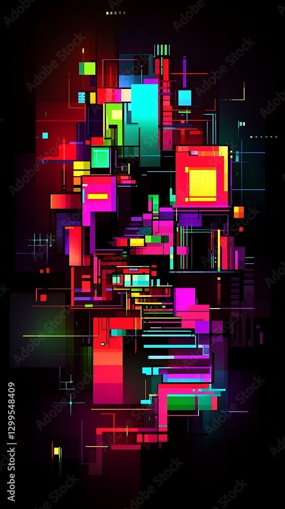 Poster dynamic geometric abstraction with vibrant spectrum of colors and lines