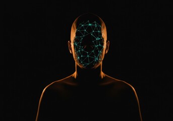 Facial Scan Overlay on Bald Head in Dark