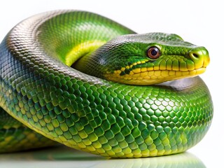 Green Anaconda Snake on White Background - High-Resolution Stock Photo