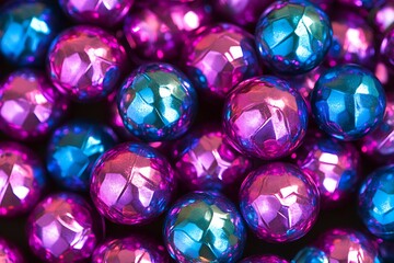 Purple blue iridescent spheres background