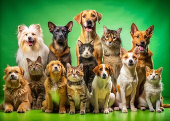 Obraz premium Green Screen Pets: Adorable Dogs & Cats Ready for Compositing