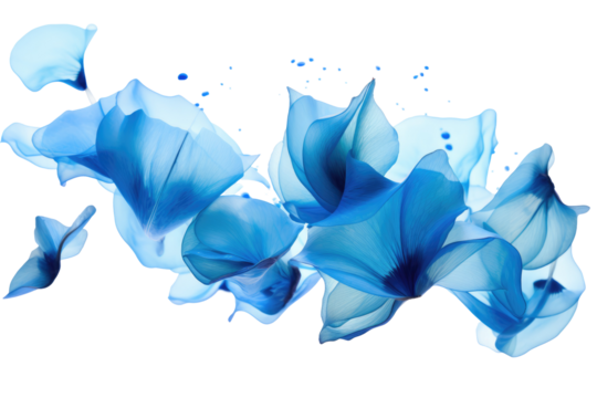 flying blue petals  on transparent background