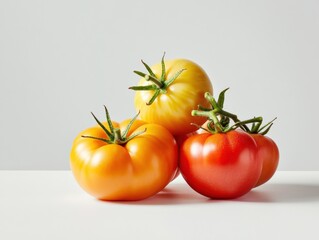pile of colorful heirloom tomatoes on a table