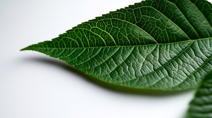 Close-up of Lush Green Leaf, Detailed Veins, Nature's Beauty