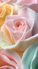 pastel rainbow roses close up