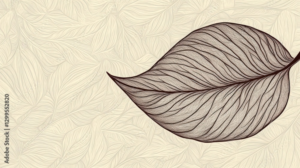 Poster elegant leaf design with intricate details on a soft background pattern