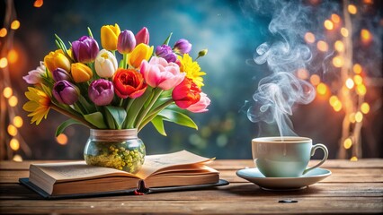 Happy Women's Day: Flowers, Coffee, and a Book - Celebrating Women's Strength and Beauty