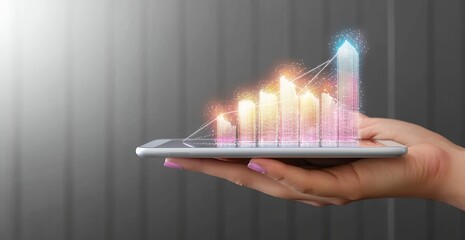 Woman Holding Tablet Showing Upward Trending Graph