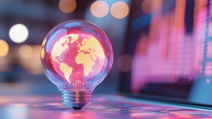 global business innovation idea concept with light bulb and world map.