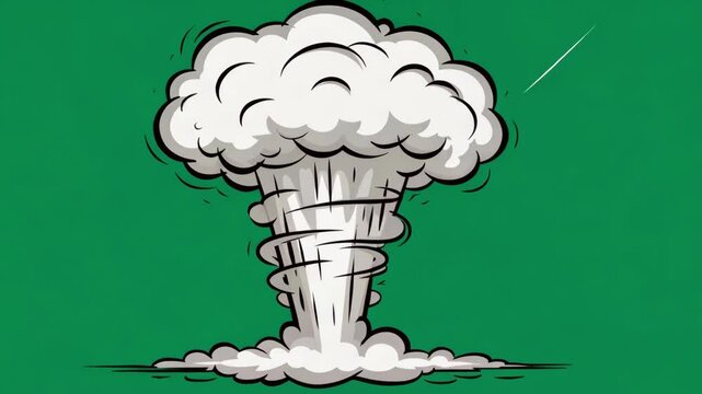  Cartoon-style explosion with white smoke and stylized black outlines against a green background, loopable animation.