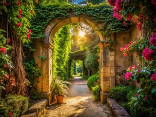 Fototapeta premium Hidden Garden Aranjuez: Secret Passageway to Lush Oasis in Spain