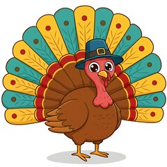 Cartoon Turkey Wearing Pilgrim Hat for Thanksgiving Celebration Image