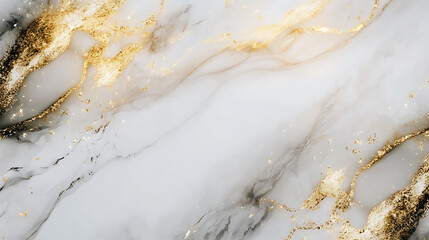 A marble wall with gold accents and glitter