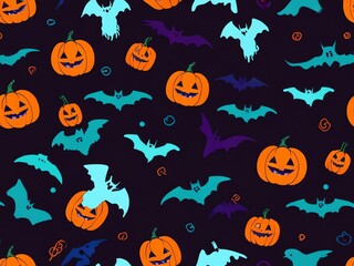 Spooky Halloween Night: Pumpkins and Bats Pattern