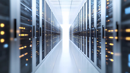 A long hallway with many computer servers