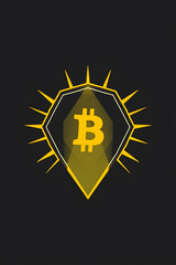 Obraz premium isolated Gold BTC bitcoin crypto symbol on black background, Dimond shape