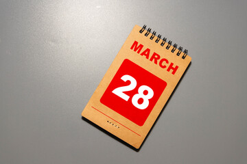 28 March calendar month text on wooden blocks. Calendar month concept